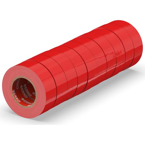 ERKO Nastro Isolante elettrico rosso 15 mm x 10 m 10 Pezzi, PVC Per isolare, Riparare e legare, nastro adesivo, Per tensioni fino a 6 kv, elettrici professionali, flessibile, autoestinguente (1/5)