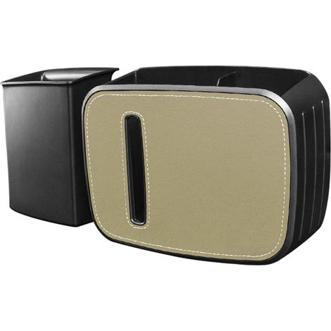 Sac poubelle voiture détachable, support dossier siège auto, boîte de rangement pour déchets, beige (1/5)