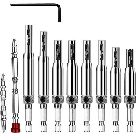 Zentrierbohrer-Set, 11-teilig, selbstzentrierende Scharnierbohrer, Lochbohrer für Holzbearbeitung, verstellbare Tür- und Fensterbohrer