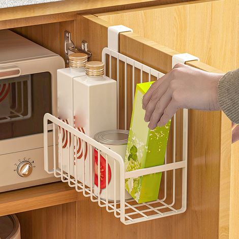 Panier de rangement à crochets, à suspendre derrière une porte ou sur une tringle au-dessus de la porte d'un placard, pour salle de bain ou cuisine. (1/5)