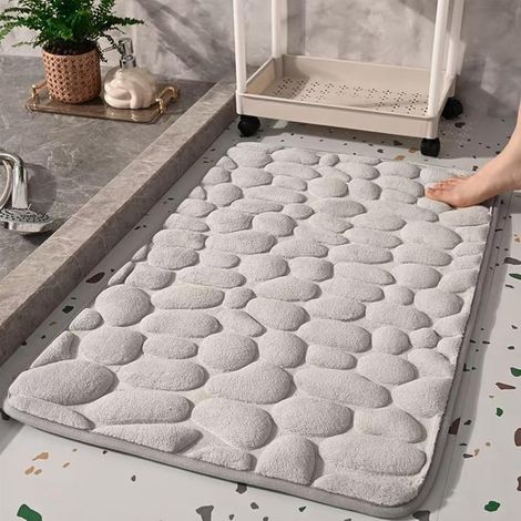 Le Tapis de Bain Galet, Tapis Salle de Bain Galet 3D mémoire de Forme 40 60cm pour Salle de Bain et Salon, Microfibre Ultra-Doux, Absorption Rapide, Base antidérapante SBR, Lavable en Machine (F) (1/5)