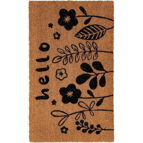 Paillasson en coco absorbant antidérapant hello fleurs - 75 x 45 cm (1/5)