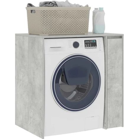 Meuble Lavabo pour Machine à Laver, Armoire de Rangement avec Plan de Travail en Béton Gris, 87 x 60 x 89 cm, Solution Gain de Place pour Salle de Bain et Buanderie (1/5)