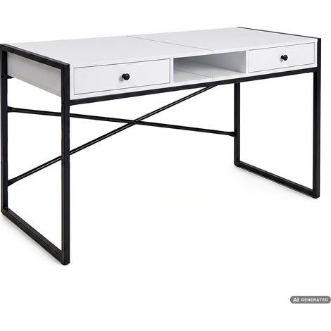 Scrivania per computer in stile industriale Nera ELONIS 123 cm 2 cassetti 1 ripiano Gambe nere (1/5)