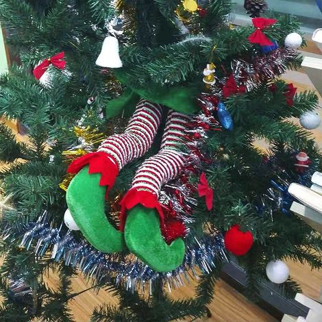 Paar Plüsch-Weihnachtsmann- und Elfenbeine mit Schuhen, Weihnachtsbaumschmuck, festlicher Ornament (1/5)