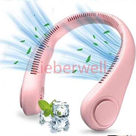 Ventilateur de Cou USB 4000 mAh Rechargeable Silencieux , Rose , BOOLING , Portable (1/4)