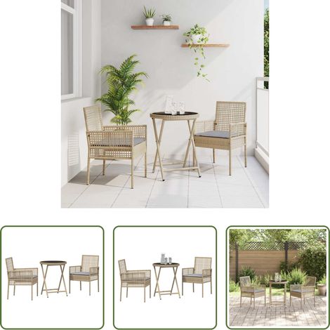 vidaXL Jardin - Ensemble bistro de jardin 3 pcs Beige polyrotin (1/5)