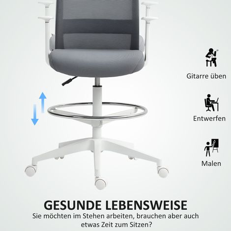 Chaise de bureau pivotante sur roulettes, dossier filet, assise rembourrée mousse, grise (1/4)