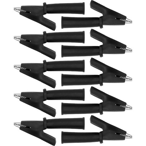 10 Stück Messleitungen mit Krokodilklemmen aus Messing, PVC-isoliert, Sicherheitsklemmen für Multimeter mit 4-mm-Bananenstecker, Schwarz (1/5)