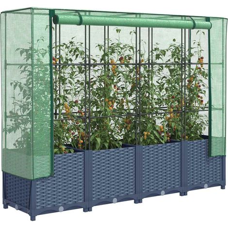 Jardinera elevada con cubierta de invernadero aspecto ratán 160x40x138 cm vidaXL (1/5)