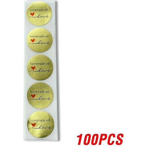 Étiquettes autocollantes rondes dorées « Fait maison avec amour » pour scrapbooking et papeterie, étiquettes de fermeture pour aliments faits main, 100 à 500 pièces
