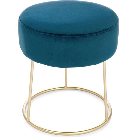 Puff Hocker "Clarissa" aus antikem Samt, 40 cm, moderne Wohnzimmermöbel -Dunkelblau (1/4)
