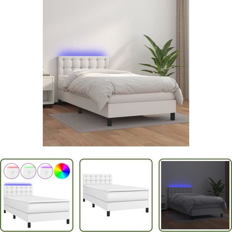 vidaXL LED-Bett -  Boxspringbett mit Matratze & LED Weiß 80x200 cm Kunstleder (1/5)