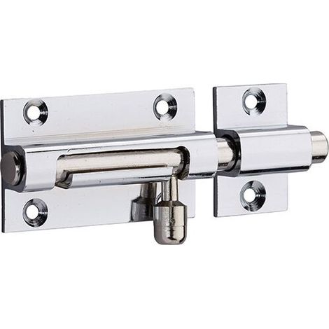 Targette pour porte de meuble, laiton chromé, pêne Ø 8mm, 70x30mm - (1/2)