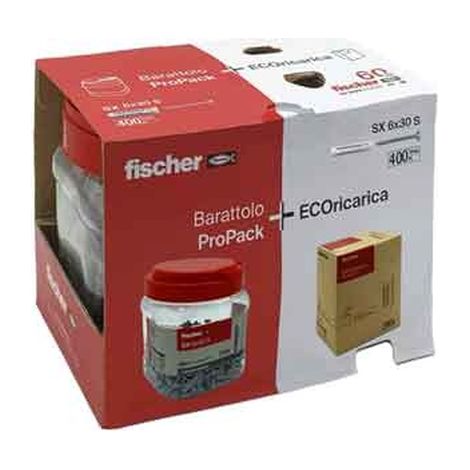 Fischer Lot de 400 chevilles SX 6 x 30 avec vis, avec bocal + Ecorecharge