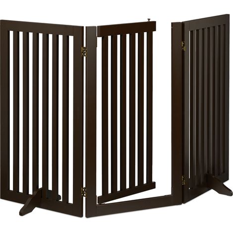 Relaxdays Retractable Safety Gate with Door, with Feet, Children & Pets, Free-Standing Barrier, HxW: 92x154 cm, Brown