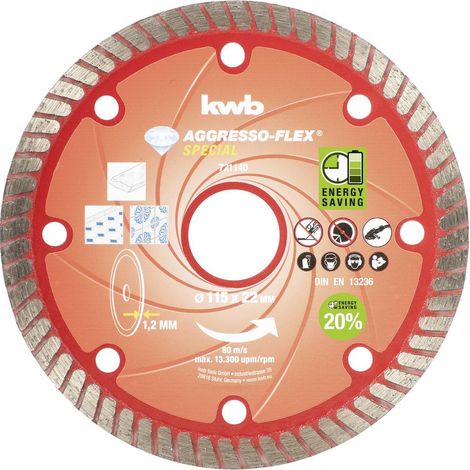 kwb 721140 Disque à tronçonner 115 mm 1 pc(s) Béton, Granite, Marbre, Céramique, Carrelage, Grès cérame, Pierre naturel (1/4)