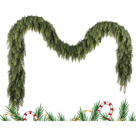 Guirlande de Noël en cèdre Décorations Noël Accessoires Ambiance Guirlande de pin d'hiver au toucher réaliste pour manteau Intérieur Extérieur Salon Porte D'Entrée Manteau Cheminée Mur (1/5)