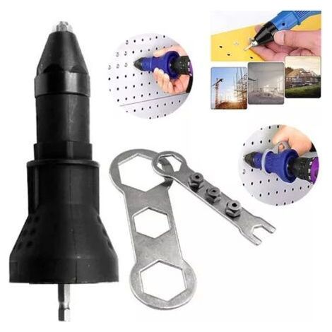 Adaptateur pour perceuse à riveter électrique, utilisation simple, haute efficacité, pince à 3 mâchoires, acier au carbone, boîtier en plastique, léger, format compact (noir) (1/5)