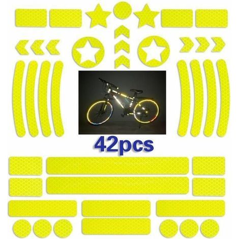 42 Pièces Sticker reflechissant Casque Velo,Bande reflechissante Velo autocollante,Autocollants Réfléchissants pour Vélos,Sticker reflechissant Velo pour Scooter(jaune) (1/5)