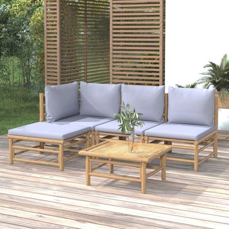Salon de jardin 5 pcs - Ensemble Table et Chaise de Jardin - avec coussins gris clair bambou BV288219 - BonneVie (1/5)