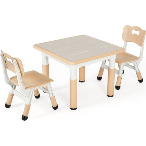 Children's table with 2 chairs – Adjustable furniture set – For eating, playing and studying Beige (1/5)