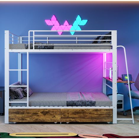 Etagenbett 90/200 cm aus Metall und MDF mit Stauraum, stabile Konstruktion (1/5)