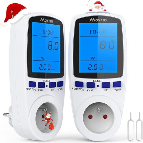 Leistungsmesser-Steckdose, Stromverbrauchsmesser, Wattmeter mit 7 Modi, Stromverbrauchs-Steckdose für Energieeinsparung, Schutz vor Überlastungen, 3680 W MAX (2 Packungen) (1/5)