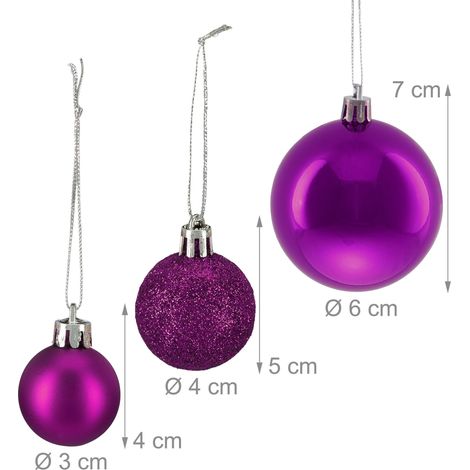 Set di 50 palline di Natale decorative diametro 7 x 6 cm glitterate e lucide in plastica rossa 130017240
