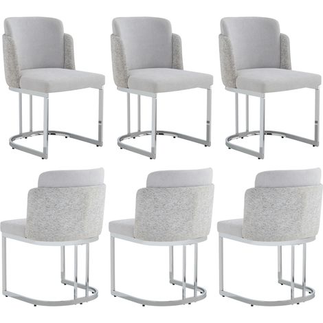 Set de 6 sillas de comedor en chenilla gris claro con patas de metal plateado MODENUIT (1/5)