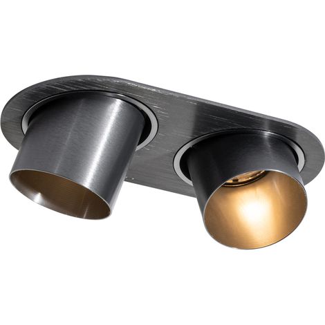 QAZQA Moderno Foco empotrado redondo color bronce cañón GU10 50 mm 2 luces - Installa Metálica Redonda Adecuado para LED Max. 2 x 10 Watt