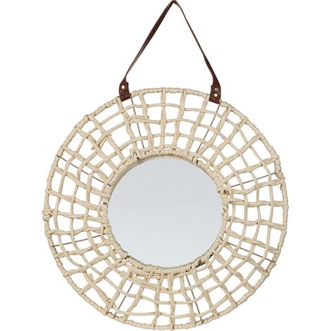 Espejo de pared de cuerda de papel natural beige 60 cm moderno rústico Palaci