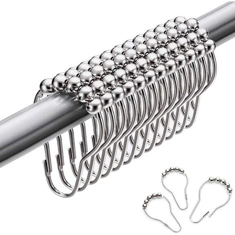 Edelstahl-Duschringe, 12 Stück Duschvorhanghaken, kleine S-Haken für Badezimmer-Duschstange (Silber) - Crezuo (1/4)