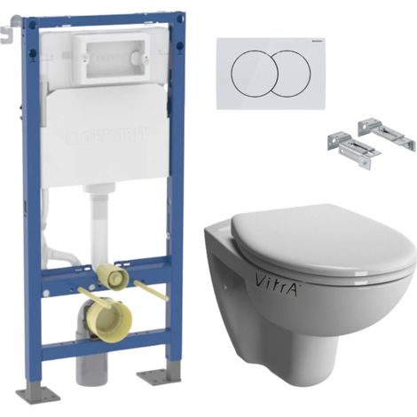 Pack bâti-support autoportant Geberit Duofix – WC suspendu sans bride Vitra Normus Spin – Abattant softclose – Plaque blanche Delta (1/5)