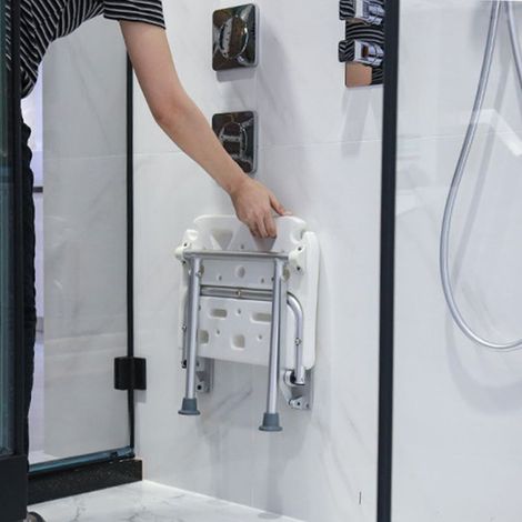 Zoternen – Siège de douche pliable avec pieds antidérapants – Capacité 180 kg – Trous de drainage et fente pour pomme de douche – Installation murale (1/5)