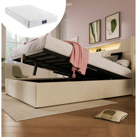 letto matrimoniale contenitore LED USB 160x200 beige OKMYHOME