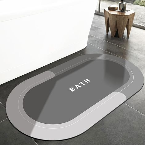 Tapis de Bain diatomite,antidérapant Absorbant Tapis en Terre de diatomée,séchage Rapide pour Sol Salle de Bain Douche Tapis,Ovale Bodenmatte (Gris, 90x60cm) (1/5)