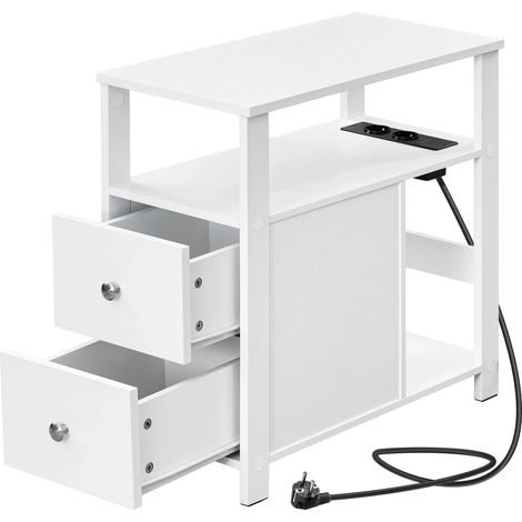 Tavolino basso con prese e 2 cassetti, bianco, 60 x 60 x 35 cm (1/5)