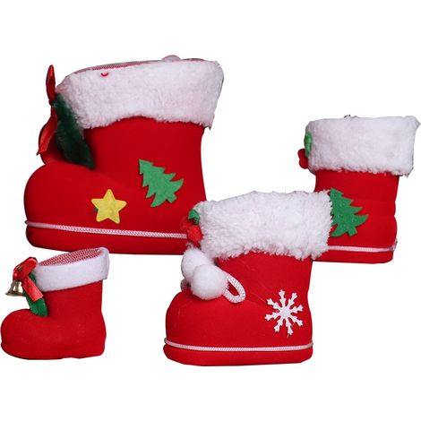 Lot de 4 décorations de Noël : chaussettes, bonbons, bottes, sacs cadeaux, petits ornements. (1/5)