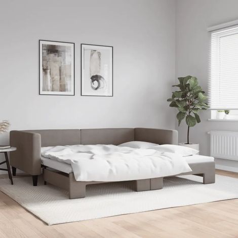 Lit de jour avec lit gigogne taupe 100x200 cm tissu (1/5)