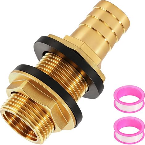 prota Passage de réservoir en laiton avec douille, raccord de réservoir en laiton, passage de réservoir de pluie, filetage extérieur 3/4" x filetage intérieur 1/2" avec 2 bandes en téflon pour (1/5)