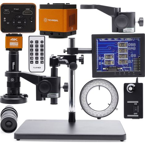 Microscopio digitale 10A- solo + Illuminazione LED regolabile 60X + Telecamera + "Orange PRO 4K" + Display da 8 pollici + Braccio 10A
