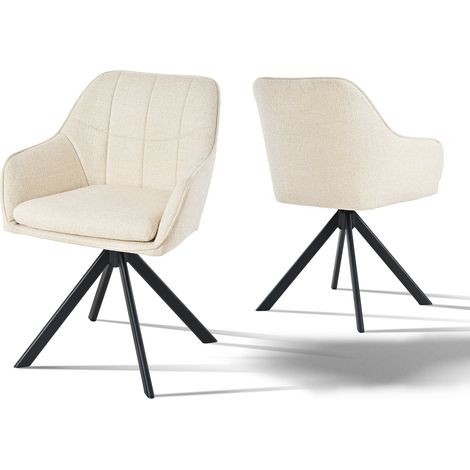 Goeurvant Sedie Girevole Moderna con Cuscino Doppio Spesso, Schienale Ampio e Braccioli Ergonomici - Set di 2 - Bianco - Chenille