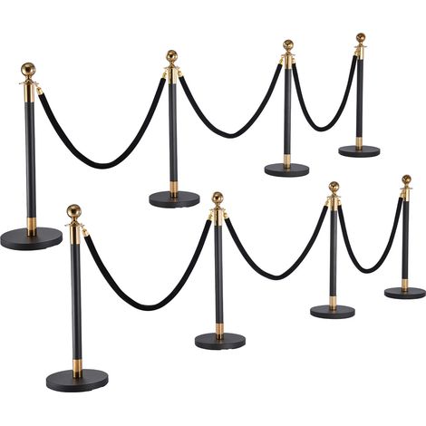 Mophorn Lot de 8 poteaux de guidage avec 6 cordons en velours noir de 1,5 m, idéal pour la gestion des files d'attente, la séparation des espaces et le contrôle des foules, poteaux en acier inoxydable (1/5)
