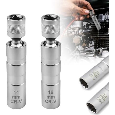 Lot de 2 clés à bougie d'allumage 14 mm et 16 mm, clé d'allumage, connecteur magnétique, douille 3/8", outil démontage pour la - (1/5)