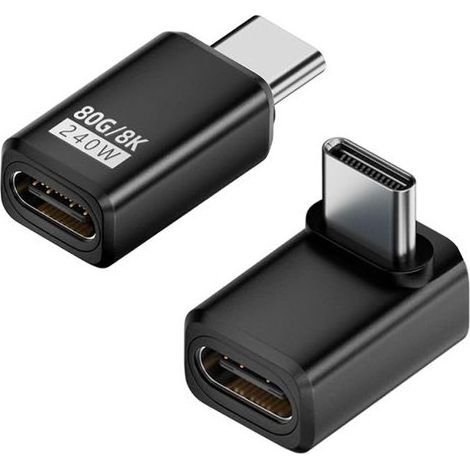 2 Pièces Adaptateur USB C 80Gbps 240W, Connecteur Type-C Mâle vers Femelle à Angle Droit 90 Degrés, Transfert de Données USB4, Charge Rapide, Sortie Vidéo 8K@60Hz, pour Phone Notebook Thunderbolt 5/4 (1/5)