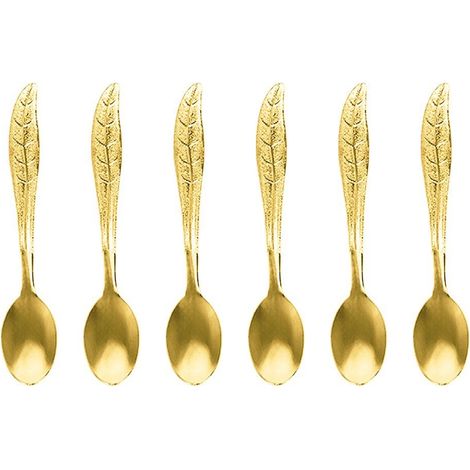 Lot de 6 Cuillères à Café en Métal Doré au Design de Feuille pour Thé, Café et Dessert - PANGIVO (1/5)
