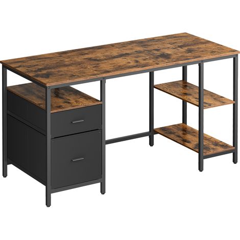 Vasagle – Bureau droit avec rangement – 140 x 60 x 76 cm – 3 étagères, 2 tiroirs – Structure acier, panneaux aggloméré – Style industriel marron rustique