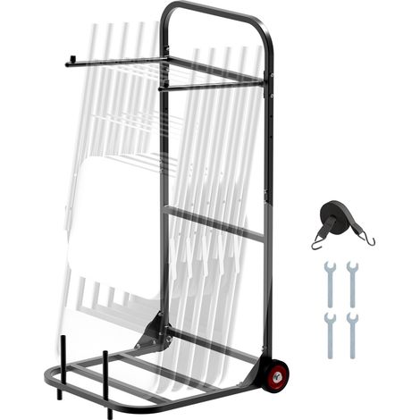 Chariot de Chaise Pliante, Capacité de Charge 45 kg, Support Robuste pour Suspendre 10 Chaises, Organiseur de Rangement Multifonction Métal à Pousser avec Roues, pour Salle à Manger, Noir Mat (1/5)