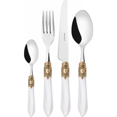 Set posate 24 pezzi in astuccio di legno Oxford ghiera dorata Bianco Madreperla Bugatti